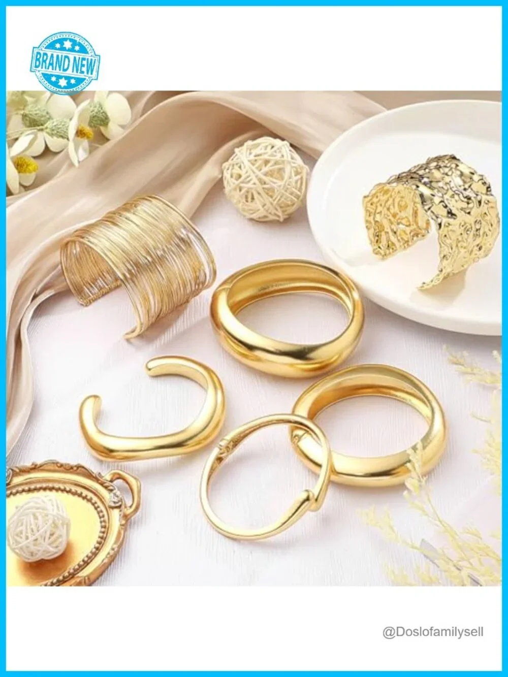6 Pcs Chunky Cuff Bangle Set Gold Geometric Bracelets for Women